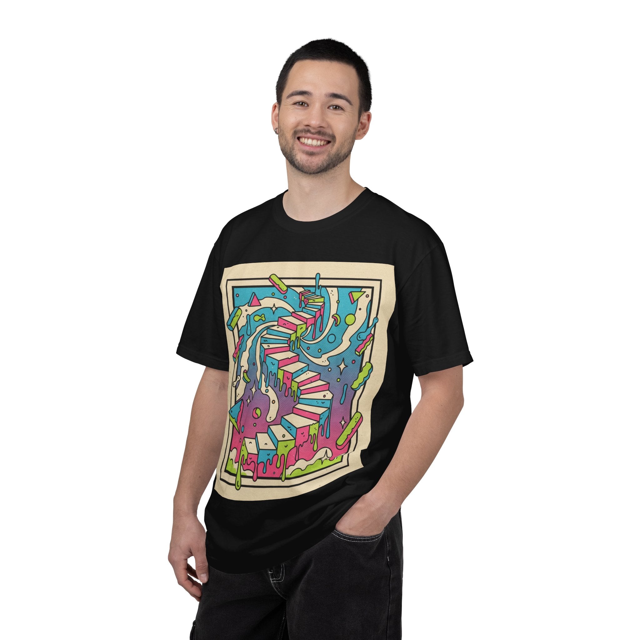 Abstract Stairway Art T-Shirt — Colorful Surreal Landscape Graphic Tee