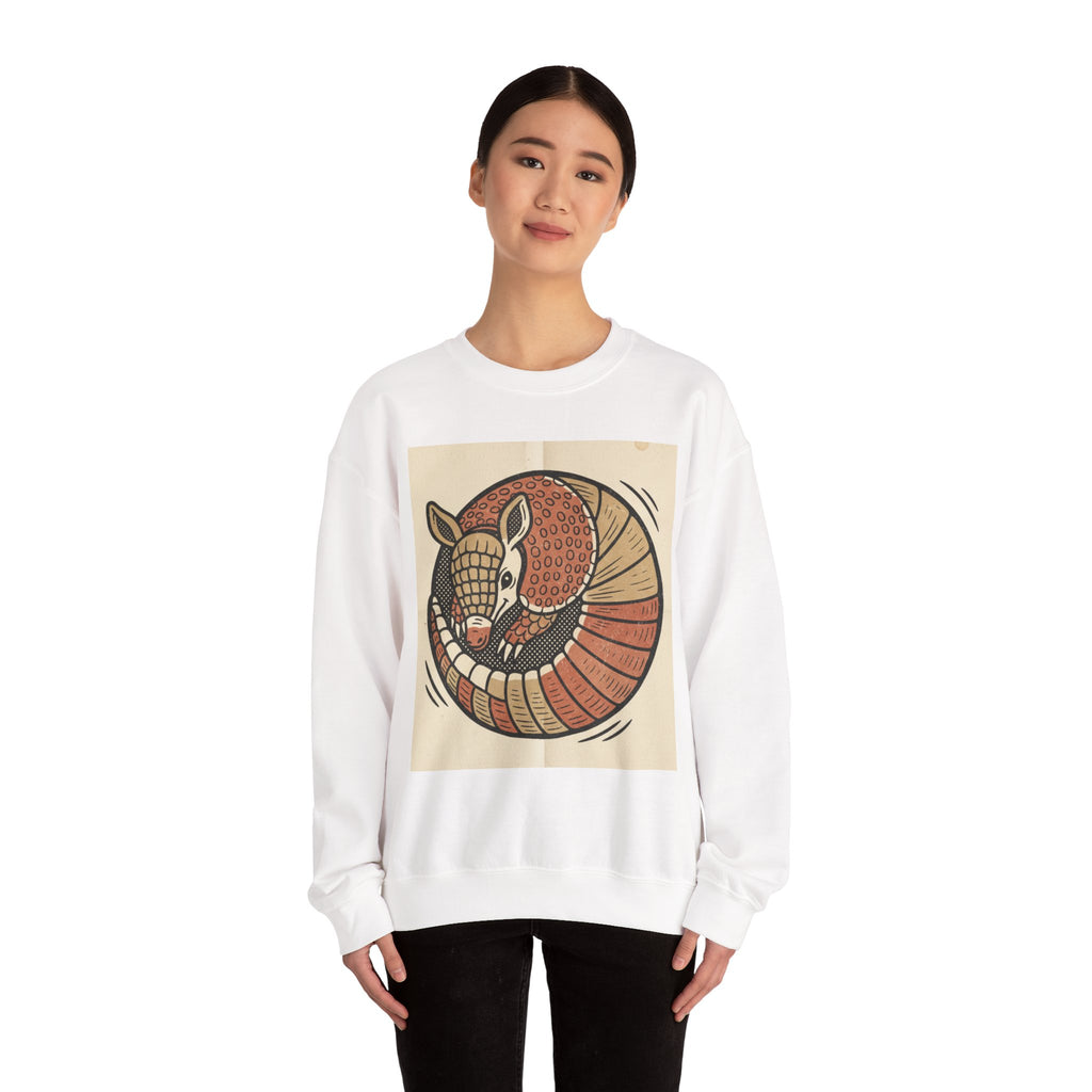Armadillo Art Sweatshirt — Retro Folk-Style Curled Armadillo Crewneck