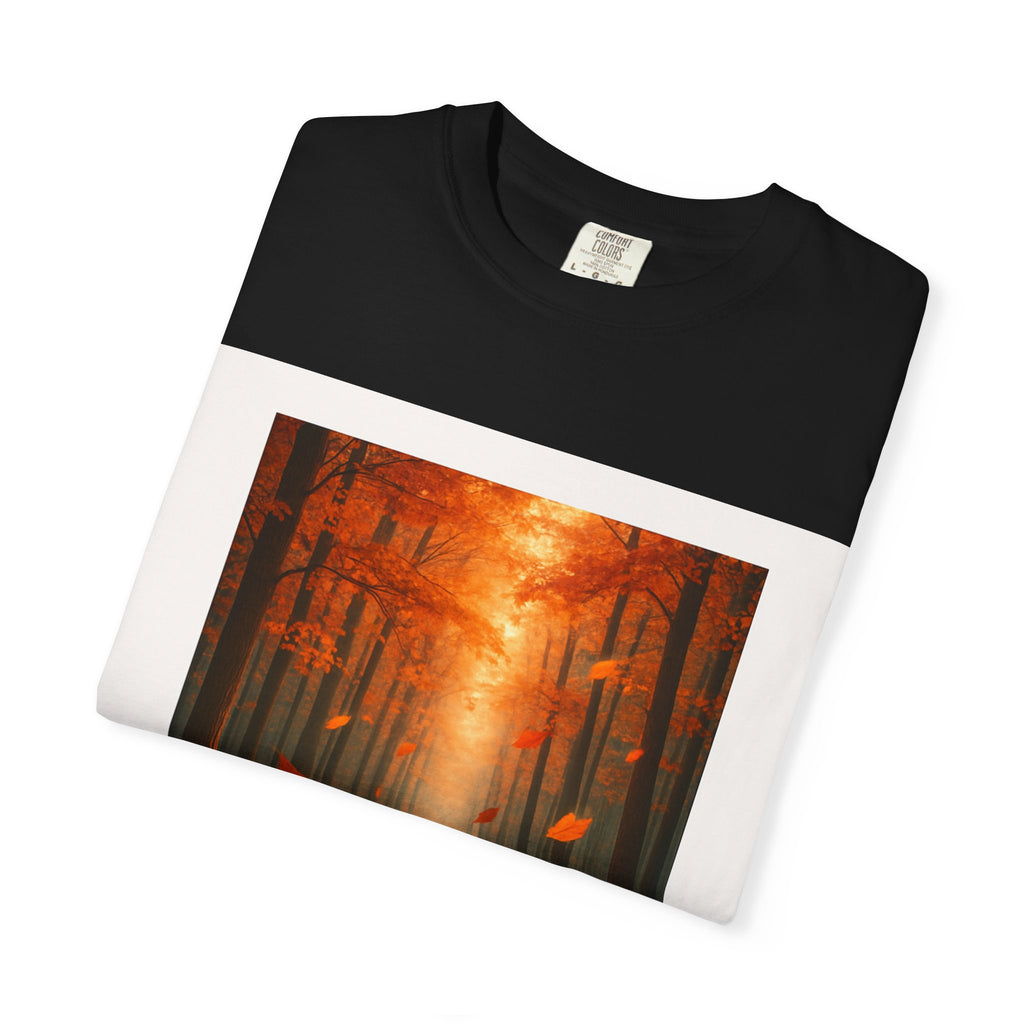 Autumn Forest Path T-shirt | Falling Leaves Woodland Scene